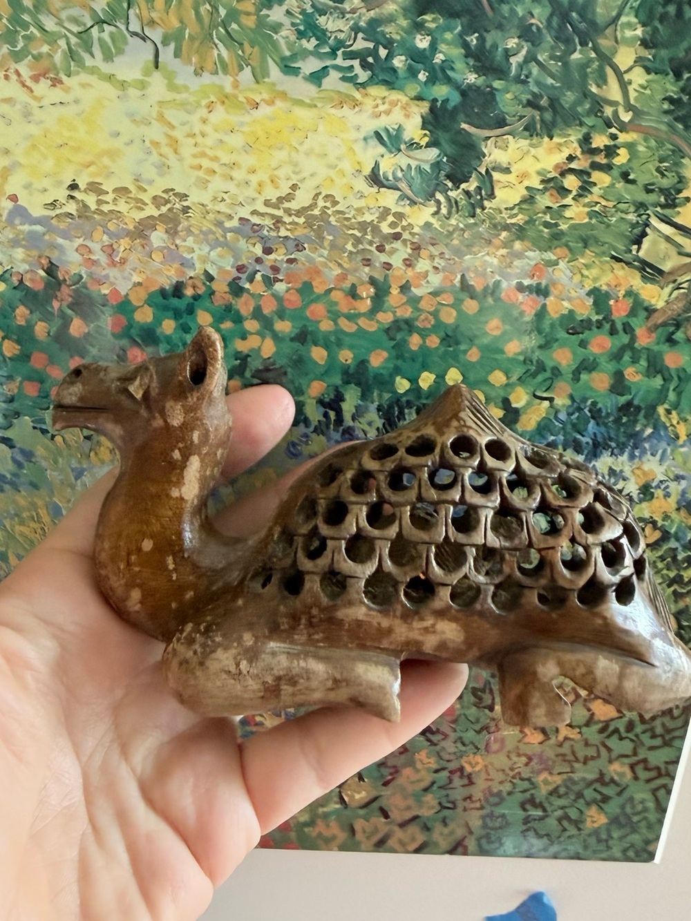 Handheld Brown Ceramic Camel Figurine beautiful wood carving